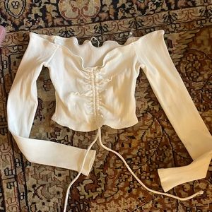 Better Be White Off the Shoulder Ribbed Long Sleeve Crop Top